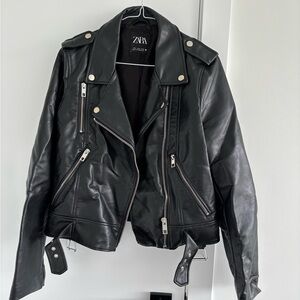 Zara Women's Black Leather Biker Jacket